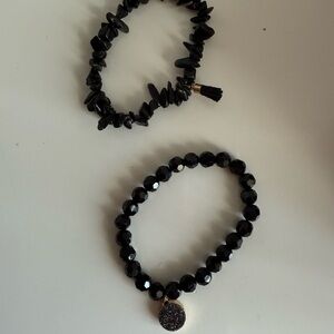 Elegant Black Beaded Bracelet Set